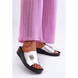 Elegante Damen-Flip-Flops mit Verzierung, Naturleder S.Barski KV27-015 Silber silber- 2