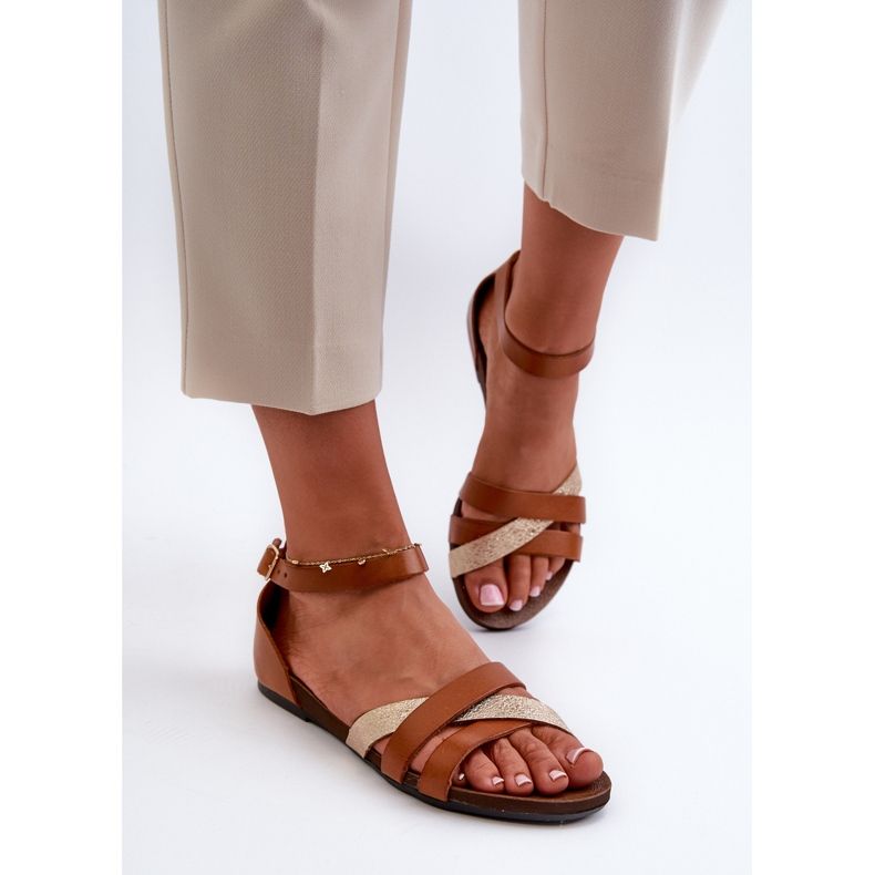 Zazoo 40225 Flache Sandalen aus braunem Leder 2