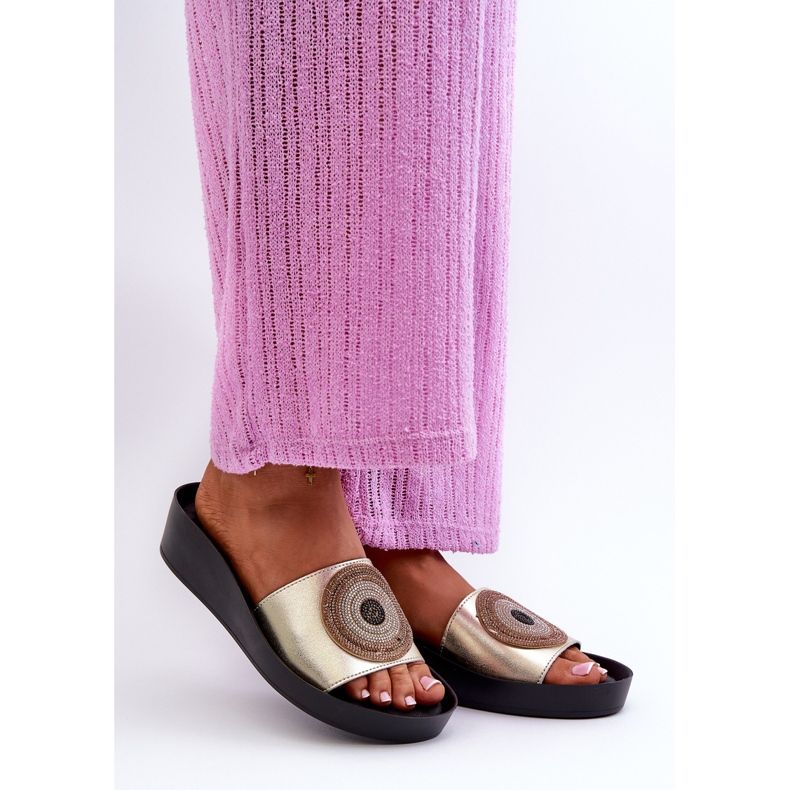 Damen-Flip-Flops aus Leder mit Verzierung S.Barski KV27-019 Gold golden 2