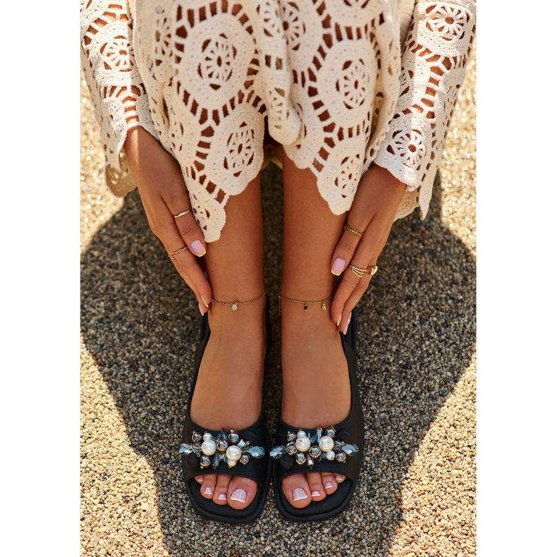 Damensandalen mit Verzierungen S.Barski KV27-004 Schwarz 1