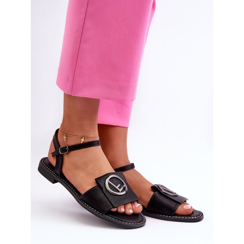 Damensandalen mit Verzierung S.Barski KV27-045 Schwarz 1