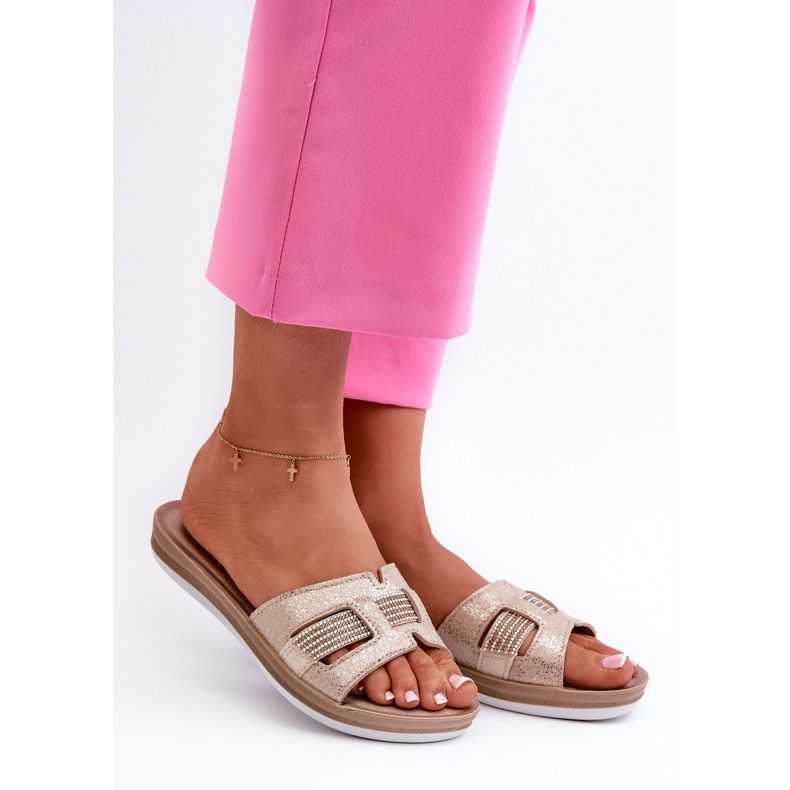 Bequeme, glänzende Damen-Flip-Flops Inblu BA000050 Gold golden 1