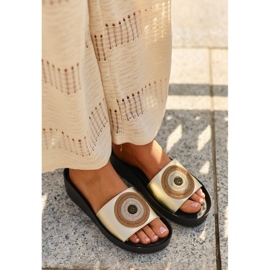 Damen-Flip-Flops aus Leder mit Verzierung S.Barski KV27-019 Gold golden 1