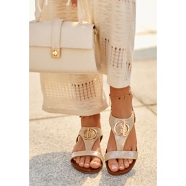 Flache Damensandalen mit Verzierung S.Barski KV27-051 Gold golden 2