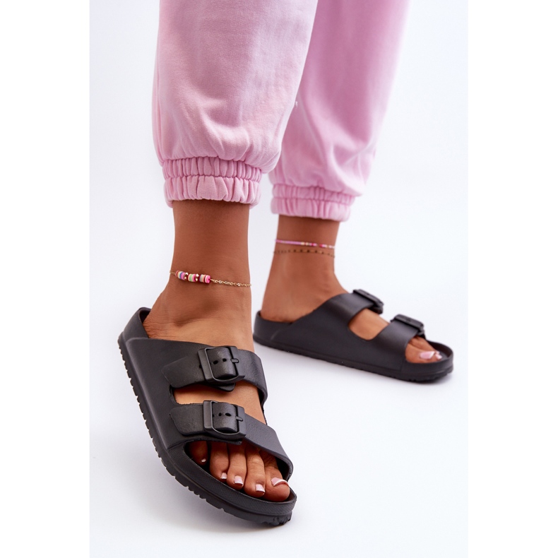 Damen-Flip-Flops aus Schaumstoff mit Schnallen, Schwarz, Luciene 2