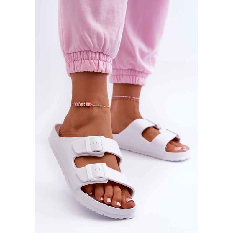 Damen-Flip-Flops aus Schaumstoff mit Schnallen, weiß, Luciene 2