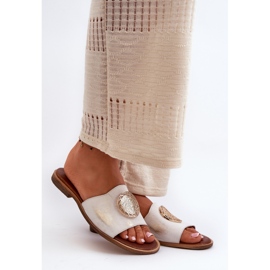 Zazoo 2938 Leder-Flip-Flops mit flachem Absatz und Goldverzierung, gebürstet golden 1