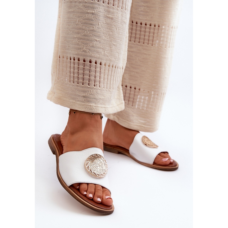 Zazoo 2938 Flache Leder-Flip-Flops mit Dekoration, Weiß 2