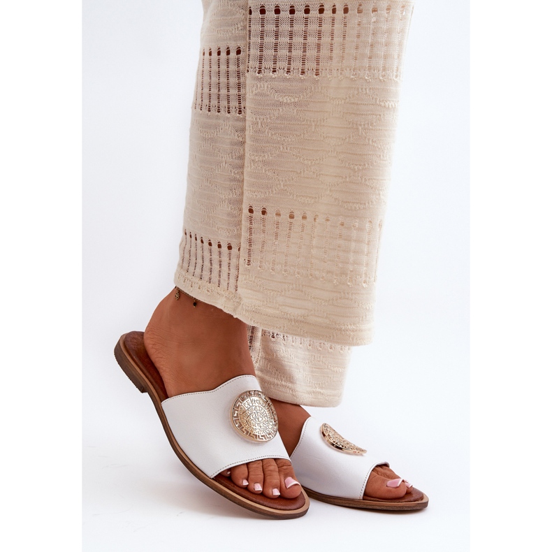 Zazoo 2938 Flache Leder-Flip-Flops mit Dekoration, Weiß 1