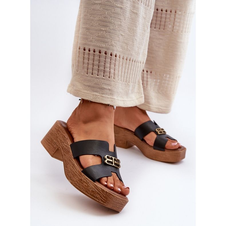 Zazoo 40412 Elegante Damen-Flip-Flops aus Leder mit Goldverzierung, Schwarz 2