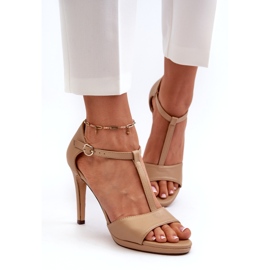 Damensandalen mit hohem Absatz aus Öko-Leder Vinceza Beige 2