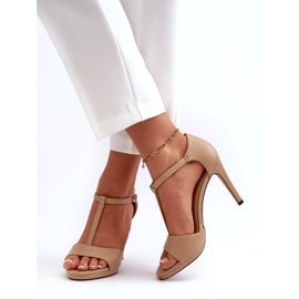 Damensandalen mit hohem Absatz aus Öko-Leder Vinceza Beige 3