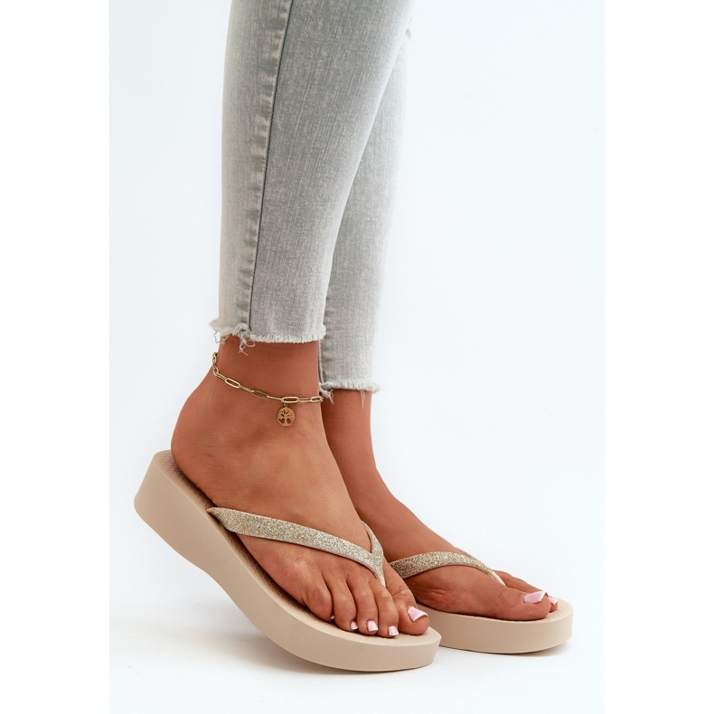 Damen-Flip-Flops mit Glitzerriemen 83386 Ipanema Mesh Chic Plat Fem Beige 1