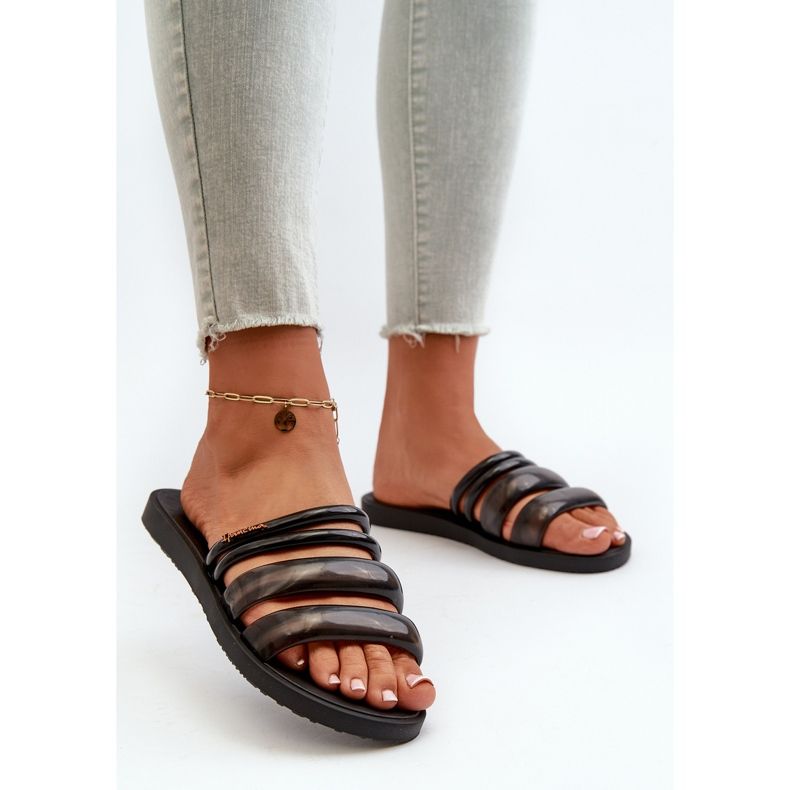 Flache Gummi-Flip-Flops für Damen 26727 Ipanema Puffer Tiras Fem Schwarz 2