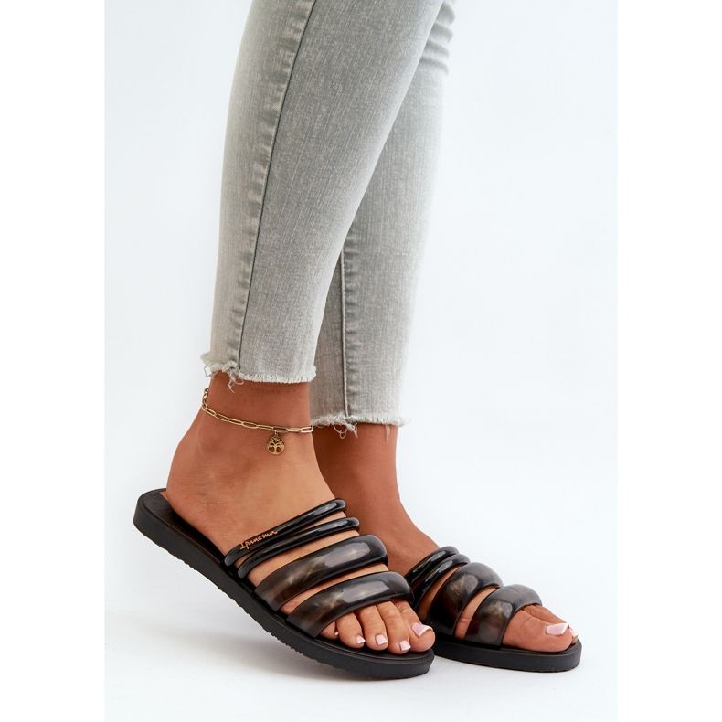 Flache Gummi-Flip-Flops für Damen 26727 Ipanema Puffer Tiras Fem Schwarz 1