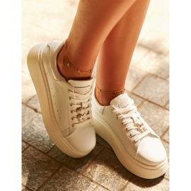 Damen-Plateau-Sneaker aus Leder mit Teddybär, weiß, Vinceza 66641 1