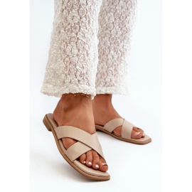 Damen-Flip-Flops mit flachem Absatz aus Öko-Leder S.Barski KV27-002 Beige 2