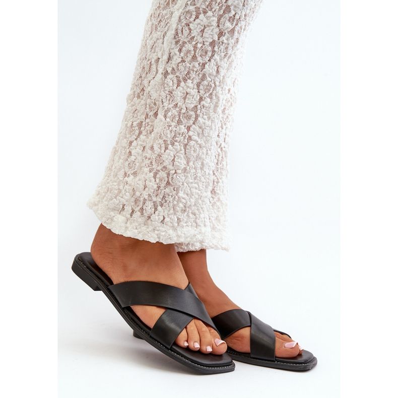 Damen-Flip-Flops mit flachem Absatz aus Öko-Leder S.Barski KV27-002 Schwarz 1