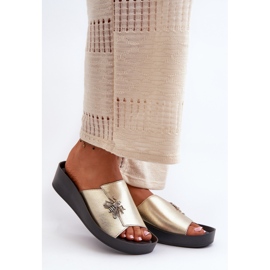 Elegante Damen-Flip-Flops mit Verzierung, Naturleder S.Barski KV27-015 Gold golden 1