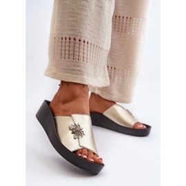 Elegante Damen-Flip-Flops mit Verzierung, Naturleder S.Barski KV27-015 Gold golden 2