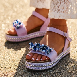 Damensandalen mit Keilabsatz und Plateau mit Verzierungen S.Barski HY056 Lila violett 2