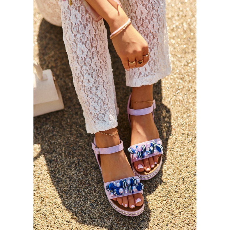 Damensandalen mit Keilabsatz und Plateau mit Verzierungen S.Barski HY056 Lila violett 1