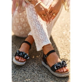 Damensandalen mit Keilabsatz und Plateau mit Verzierungen S.Barski HY056 Schwarz 2