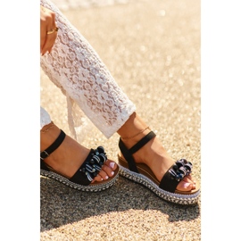 Damensandalen mit Keilabsatz und Plateau mit Verzierungen S.Barski HY056 Schwarz 1