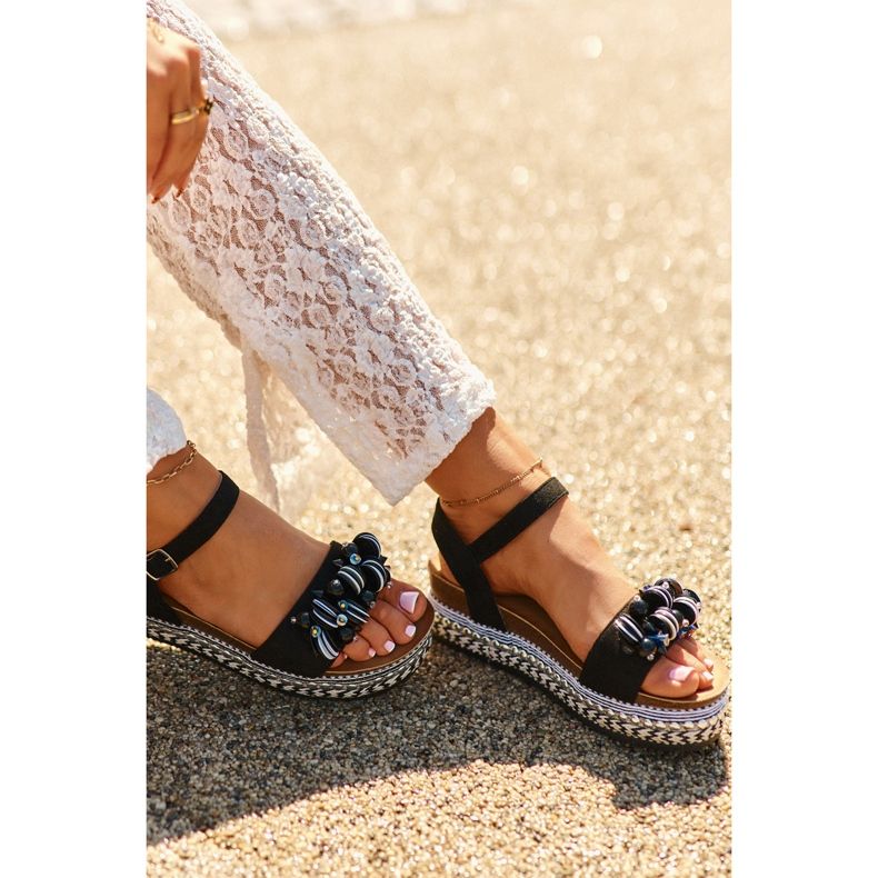 Damensandalen mit Keilabsatz und Plateau mit Verzierungen S.Barski HY056 Schwarz 1