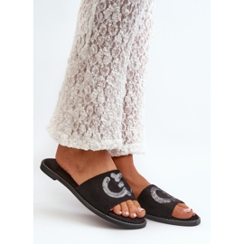 Flache Damen-Flip-Flops mit Pailletten S.Barski KV27-052 Schwarz 2