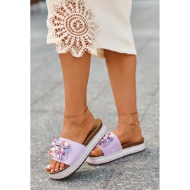 Damen-Flip-Flops auf der Plattform mit Dekorationen S.Barski HY077 Lila violett 1