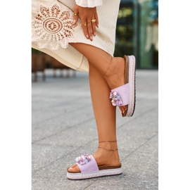 Damen-Flip-Flops auf der Plattform mit Dekorationen S.Barski HY077 Lila violett 2