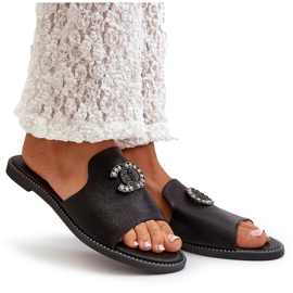 Elegante glänzende Damen-Flip-Flops mit Verzierung S.Barski KV27-050 Schwarz 12