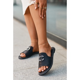 Elegante glänzende Damen-Flip-Flops mit Verzierung S.Barski KV27-050 Schwarz 1