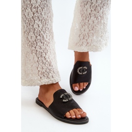 Elegante glänzende Damen-Flip-Flops mit Verzierung S.Barski KV27-050 Schwarz 7