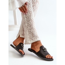 Elegante glänzende Damen-Flip-Flops mit Verzierung S.Barski KV27-050 Schwarz 9