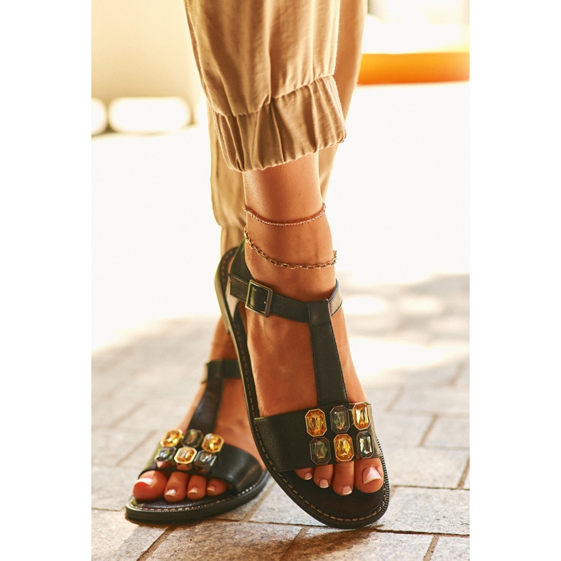 Elegante Damensandalen mit dekorativen Details S.Barski KV27-030 Schwarz 1