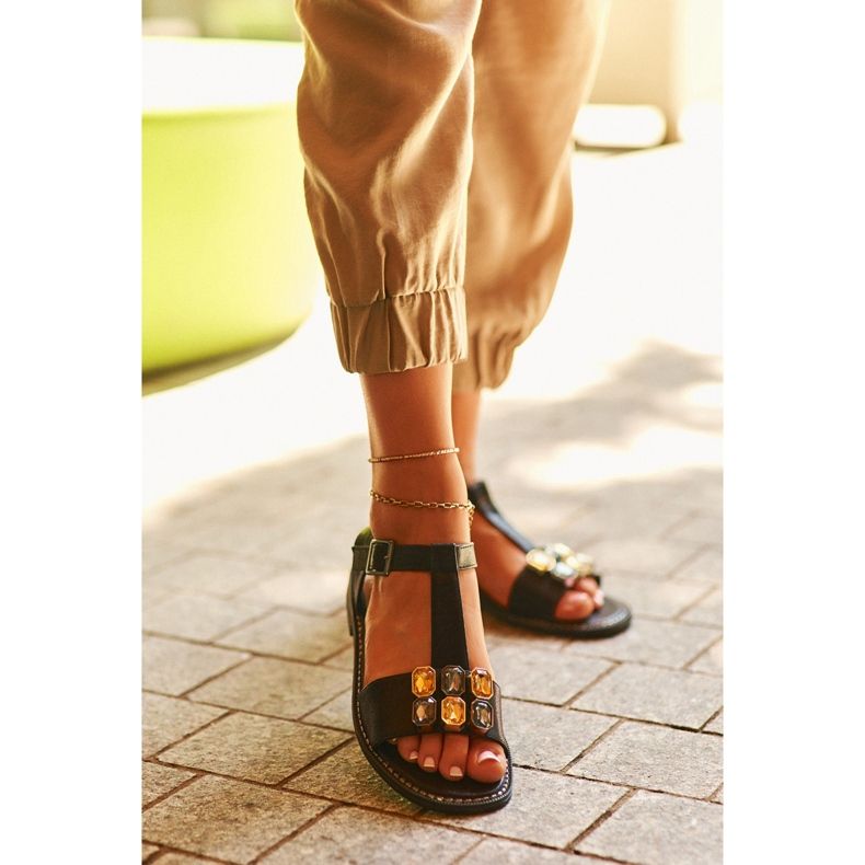 Elegante Damensandalen mit dekorativen Details S.Barski KV27-030 Schwarz 2