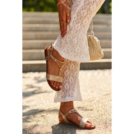 Flache Damensandalen mit Riemen S.Barski KV27-010 Gold golden 2