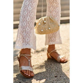 Flache Damensandalen mit Riemen S.Barski KV27-010 Gold golden 1