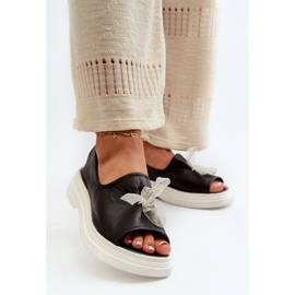 Zazoo 2939 Damen Ledersandalen mit Schleife, Schwarz 2