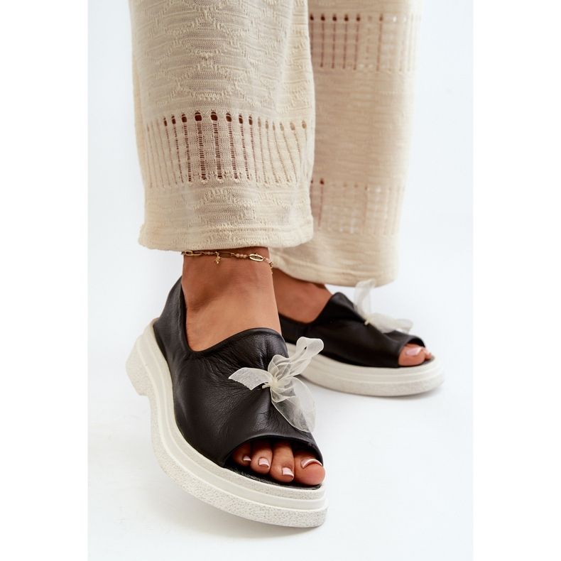 Zazoo 2939 Damen Ledersandalen mit Schleife, Schwarz 2