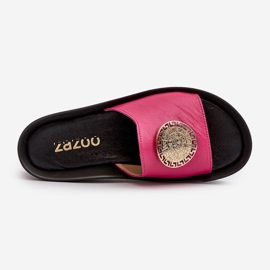 Zazoo 2920 Damen-Flip-Flops aus Leder mit Keilabsatz und goldenen Details, Fuchsia rosa 1
