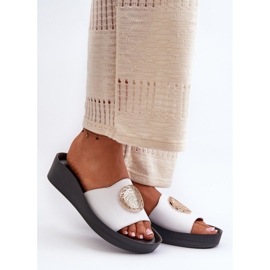 Zazoo 2920 Damen-Flip-Flops aus Leder mit Keilabsatz und goldenem Detail, Weiß 1