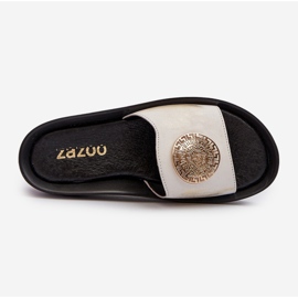 Zazoo 2920 Damen-Flip-Flops aus Leder mit Keilabsatz und Golddetail, gebürstetes Gold weiß 1