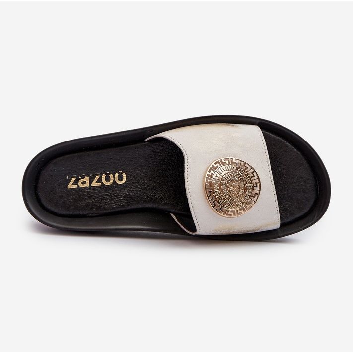 Zazoo 2920 Damen-Flip-Flops aus Leder mit Keilabsatz und Golddetail, gebürstetes Gold weiß 1