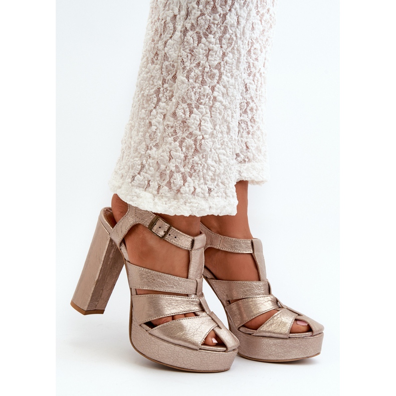 Damensandalen mit hohem Absatz, Leder Maciejka 06050-25 Gold golden 1