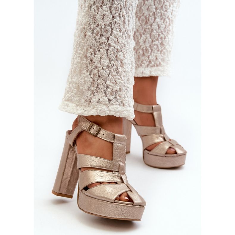 Damensandalen mit hohem Absatz, Leder Maciejka 06050-25 Gold golden 2