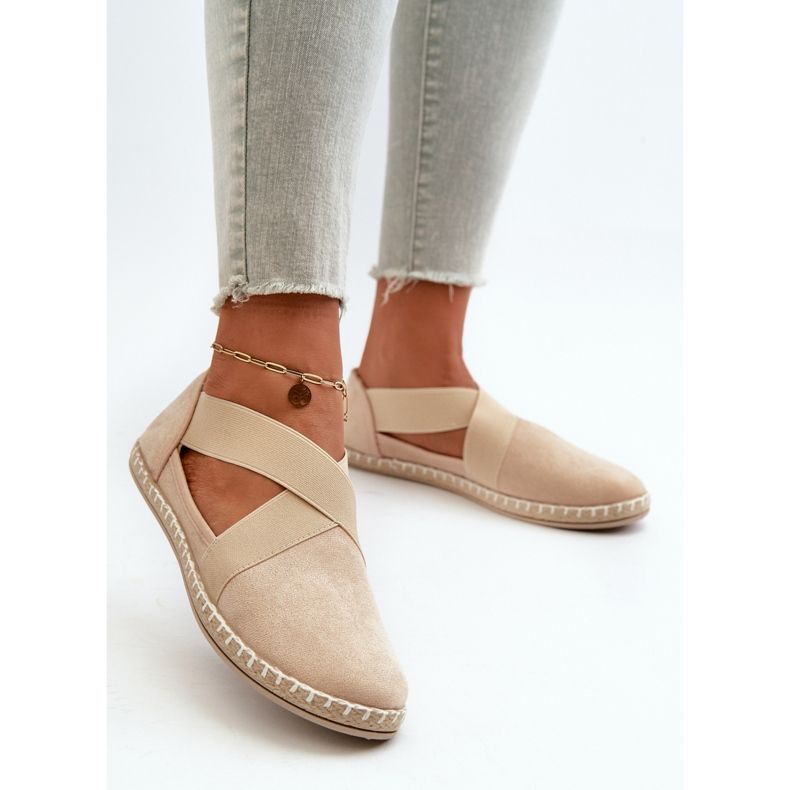Damen-Espadrilles aus Öko-Wildleder in Beige mit elastischen Riemen von Phaedrana 2