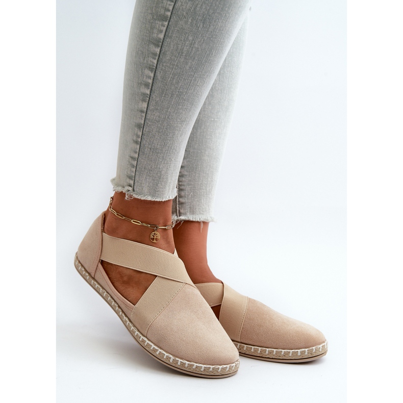 Damen-Espadrilles aus Öko-Wildleder in Beige mit elastischen Riemen von Phaedrana 1